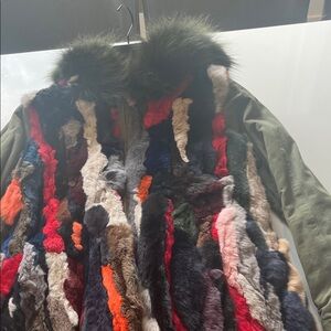 Aqua Multicolor Fur-Trim Parka - Olive Sleeves with Multicolored Fur